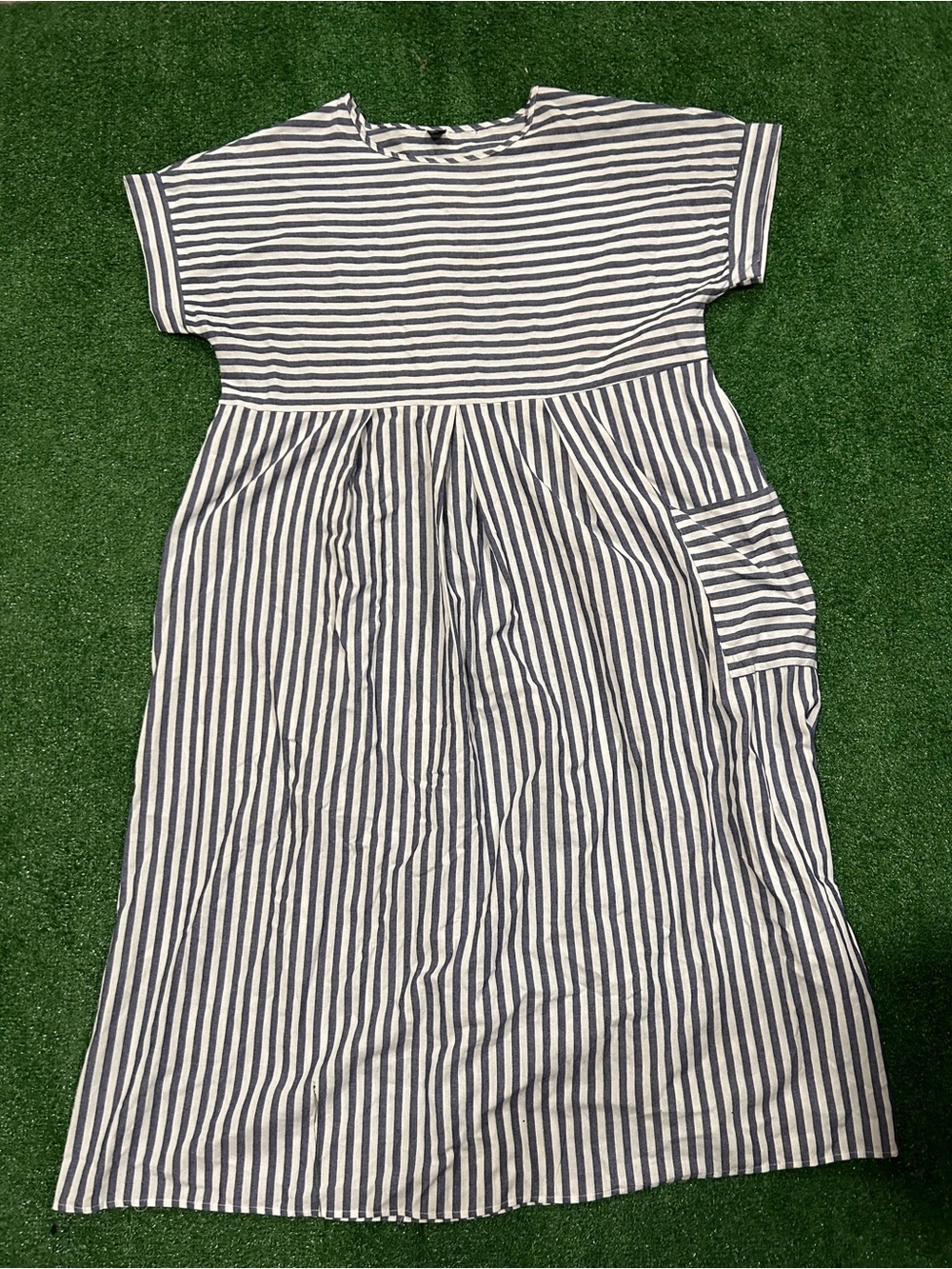 Striped Navy & White Midi Dress with Side Pocket